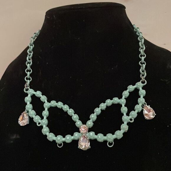 17” Gem Stone King turquoise tone Howlite beaded & Austrian crystal necklace - Picture 2 of 13